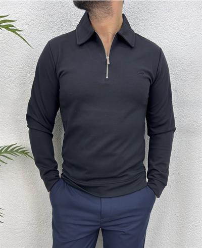 Premium Polo Yaka Sweatshirt -Siyah