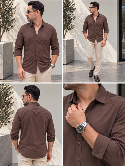 Premium Rayon Gömlek-Kahve