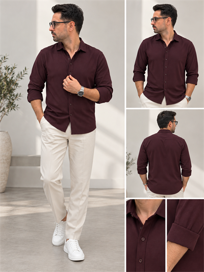 Premium Rayon Gömlek-Mürdüm