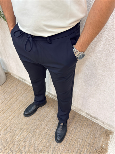 Premium Spandex Kumaş Jogger Pantolon-Lacivert