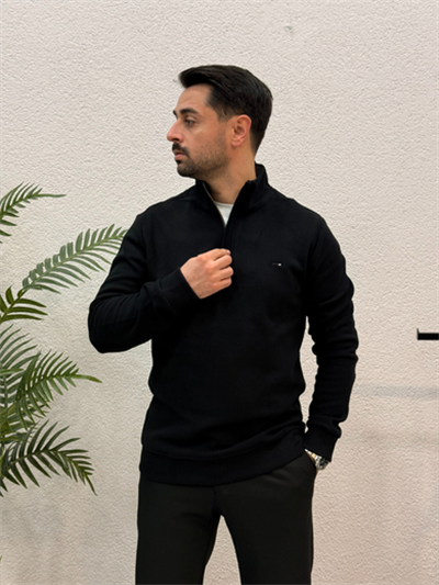 Siyah %100 Pamuk Selanik Kumaş Sweatshirt