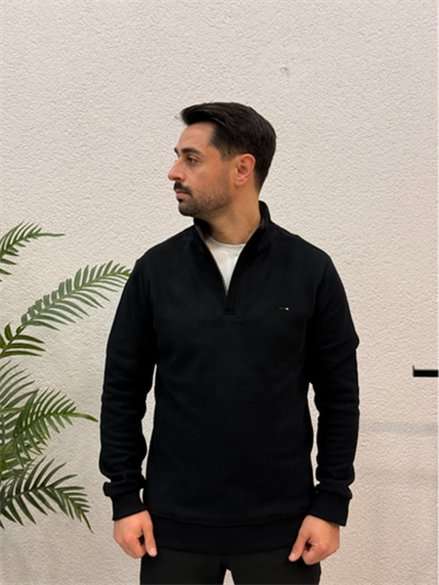 Siyah %100 Pamuk Selanik Kumaş Sweatshirt