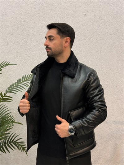 SİYAH PREMİUM KALIN KÜRKLÜ MONT ÇİFT FERMUARLI
