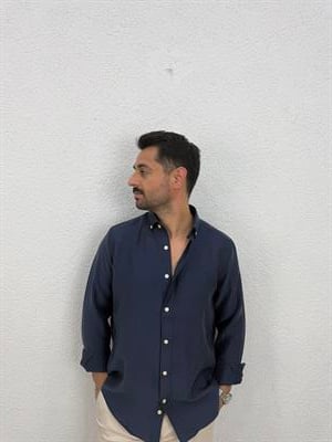 Tensel Kumaş Rahat Kesim Gömlek - Lacivert