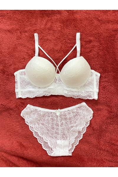  DESTEKSİZ DANTELLİ BRALET EKRU SÜTYEN TAKIM