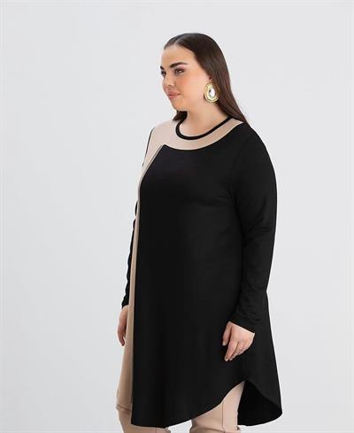  TAŞ DETAYLI ÇAN MODEL SÜTLÜ KAHVE-SİYAH TUNİK