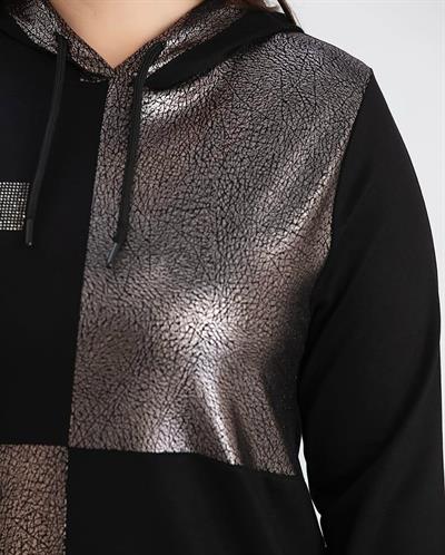 KAPÜŞONLU PARLAK KUMAŞ DETAYLI SWEATSHİRT