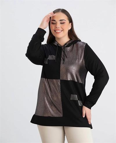KAPÜŞONLU PARLAK KUMAŞ DETAYLI SWEATSHİRT