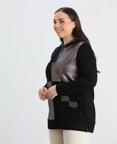 KAPÜŞONLU PARLAK KUMAŞ DETAYLI SWEATSHİRT