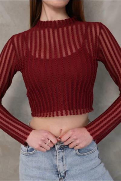 SİFON UZUN KOL ATLET TAKIM BORDO CROP