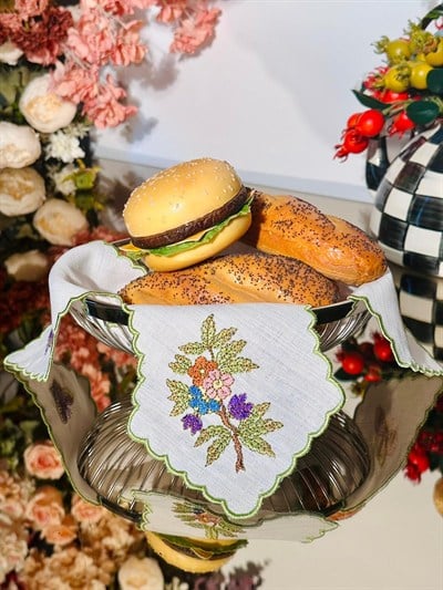 Renkli Buket Nakışlı Ekmek Örtüsü