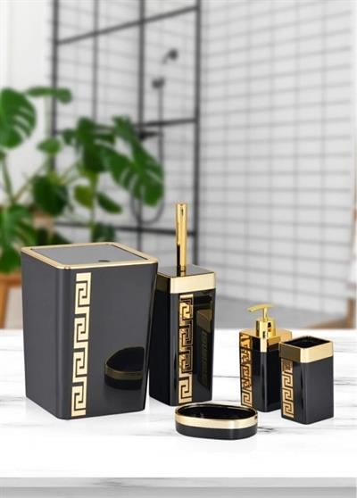 Akrilik Kare Su Yolu Model Banyo Seti 5'li – Siyah Gümüş & Gold Kromaj | Yüksek Kalite ve Şık Tasarım