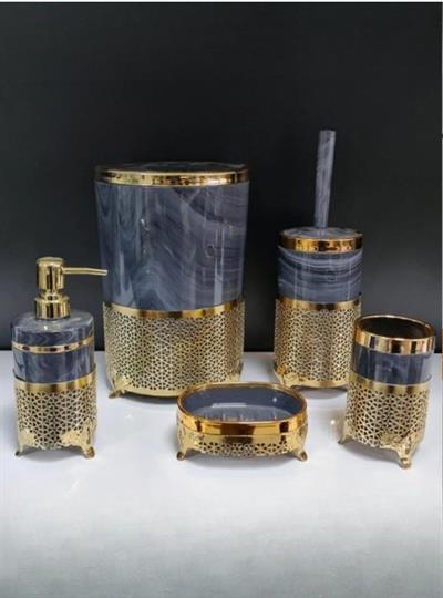 Akrilik Metal Ayaklı Banyo Seti – Gold & Gümüş Kromaj | Lüks, Şık ve Dayanıklı 5'li Set