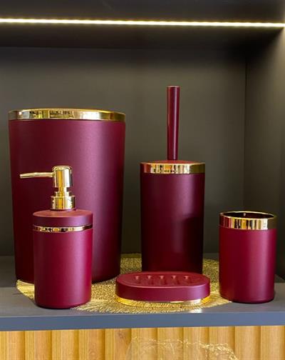 Akrilik Yuvarlak Banyo Seti 5'li – Bordo Gold & Gümüş Kromaj | Yüksek Kalite ve Şık Tasarım