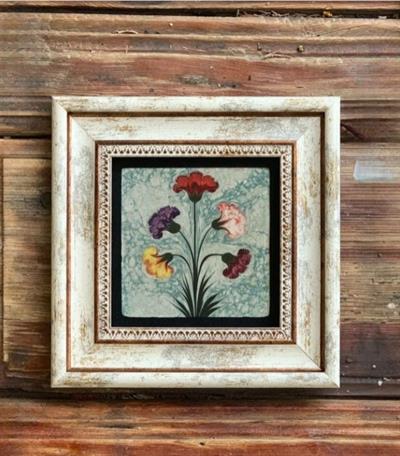 Doğal Taş Temalı Ebru Çiçek Dekoratif Duvar Tablosu 20x20 cm – Kompozit Çerçeveli | Sanatsal & Zarif Dekor