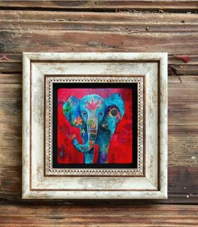 Doğal Taş Temalı Fil Figürlü Dekoratif Duvar Tablosu 20x20 cm – Kompozit Çerçeveli | Güç & Bereket Simgesi