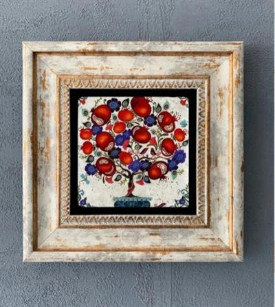 Doğal Taş Temalı Nar Ağacı Dekoratif Duvar Tablosu 20x20 cm – Kompozit Çerçeveli | Bereket & Doğal Şıklık