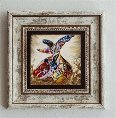 Doğal Taş Temalı Semazen Dekoratif Duvar Tablosu 20x20 cm – Kompozit Çerçeveli | Manevi & Estetik Dekor