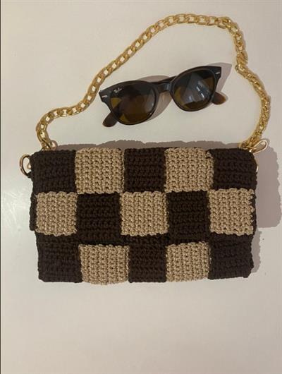 El Örgüsü ve El Yapımı Zarf Model İki Renk Omuz Çantası 35x25 cm | Modern ve Şık Tasarım