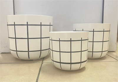 Karasu Siyah & Beyaz Karo Desenli Plastik Saksı – No:1, No:2, No:3 Dekoratif Saksı