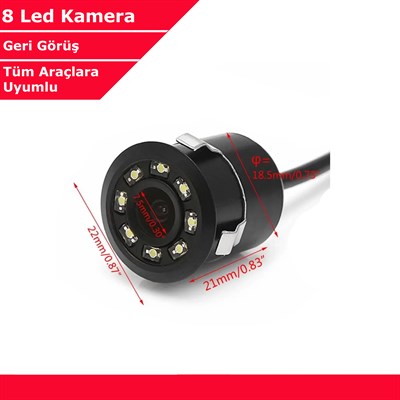 Tüm Araçlara Uyumlu 12V 8 Ledli Gece Görüşlü Geri Vites Kamerası