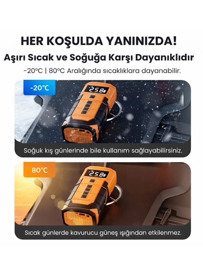 A5577 Akü Takviyeli Hava Kompresörü | 4ü 1 Arada Powerbank, Hava Kompresörü, LCD Ekran, 8.000mAh 150PSI