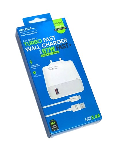AC-107 67Watt 1xUSB-A 1metre USB-A to USB-C Kablolu Duvar Şarj Aleti