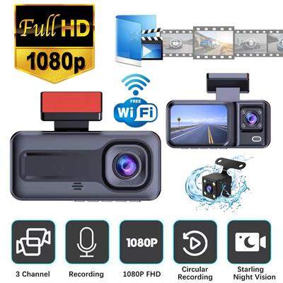 Araç İçi FullHD 3 Kameralı A98 170° Derece Açılı Yol Takip, İç Mekan ve Arka Kamera Kayıt