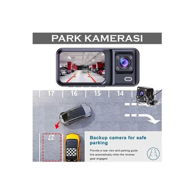 Araç İçi FullHD 3 Kameralı A98 170° Derece Açılı Yol Takip, İç Mekan ve Arka Kamera Kayıt