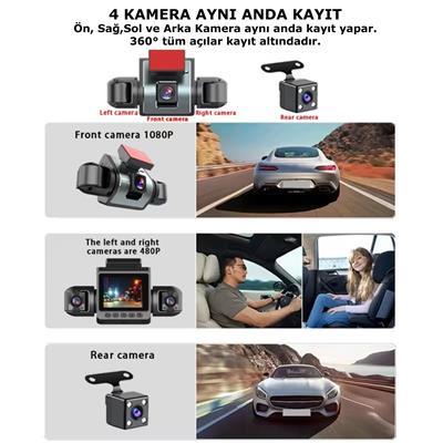Araç İçi FullHD 4 Kameralı 9720 170° Derece Açılı Yol Takip, İç Mekan ve Arka Kamera Kayıt