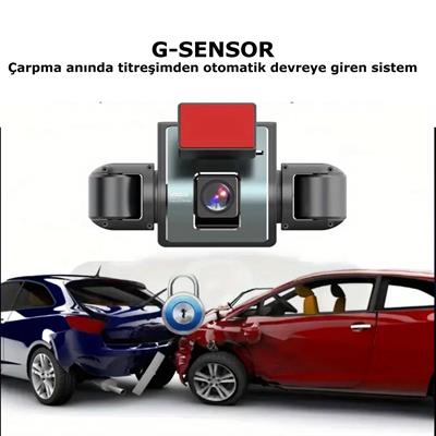 Araç İçi FullHD 4 Kameralı 9720 170° Derece Açılı Yol Takip, İç Mekan ve Arka Kamera Kayıt