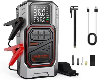 Harvox Akü Takviye Cihazı | 4ü 1 Arada Powerbank, Hava Kompresörü, LCD Ekran, 10.000mAh 150PSI