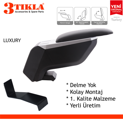 Lüks Set Opel Corsa D 2010 Delmesiz Çelik Ayaklı Gri-Siyah Kolçak Kol Dayama, Direksiyon Kılıfı