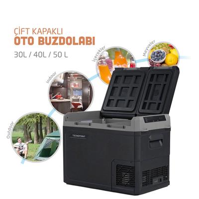 TC21-18 Çift Kapaklı 50 Litre Taşınabilir Araç Buzdolabı 12V/24V/220V Uyumlu