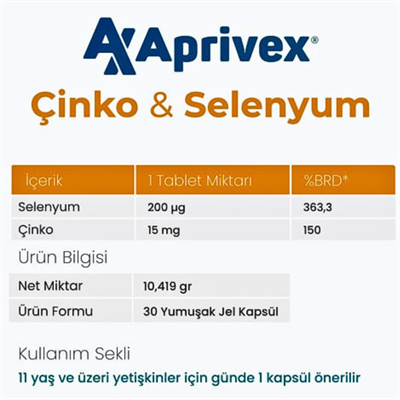 Aprivex Çinko-Selenyum 30 Yumuşak Kapsül