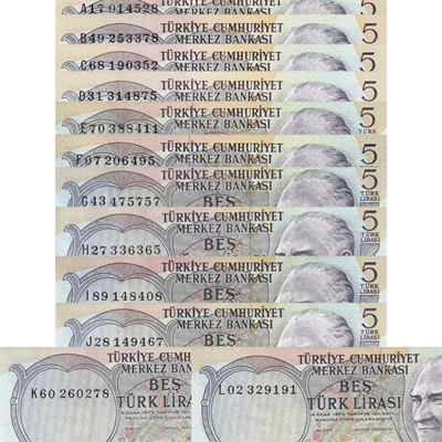 6. Emisyon Harf Takım 5 Lira - ÇİL - 12 Adet