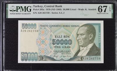 7. Emisyon 1. Tertip 50.000 Lira - A28, PMG 67
