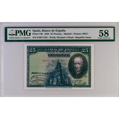 İspanya 25 Peseta - 1928 - Çil Altı - PMG 58
