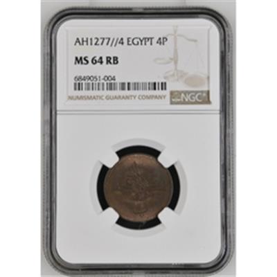 Sultan Abdülaziz 1277/4 Mısır Bakır 4 Para - ÇİL - NGC MS64 RB