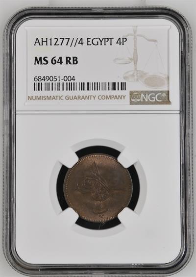 Sultan Abdülaziz 1277/4 Mısır Bakır 4 Para - ÇİL - NGC MS64 RB