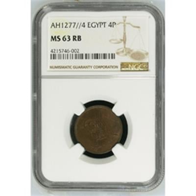 Sultan Abdülaziz 1277/4 Mısır Bakır 4 Para - ÇİL - NGC MS63 RB