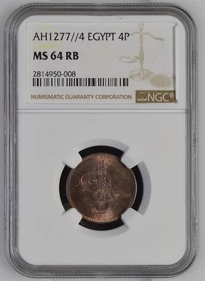 Sultan Abdülaziz 1277/4 Mısır Bakır 4 Para - ÇİL - NGC MS64 RB
