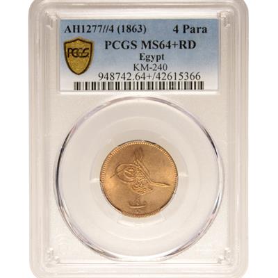 Sultan Abdülaziz 1277/4 Mısır Bakır 4 Para - PCGS MS64 Plus RD - ÇİL
