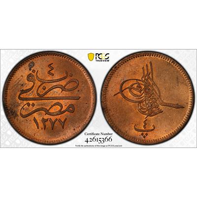 Sultan Abdülaziz 1277/4 Mısır Bakır 4 Para - PCGS MS64 Plus RD - ÇİL