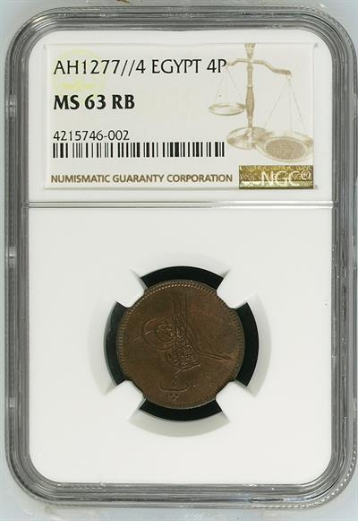 Sultan Abdülaziz 1277/4 Mısır Bakır 4 Para - ÇİL - NGC MS63 RB