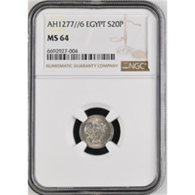 Sultan Abdülaziz 1277/6 Mısır 20 Para - ÇİL - NGC MS64