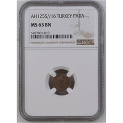 Sultan Abdülmecid 1255/16 Bakır 1 Para - ÇİL - NGC MS63 BN