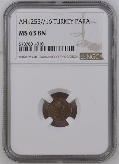 Sultan Abdülmecid 1255/16 Bakır 1 Para - ÇİL - NGC MS63 BN