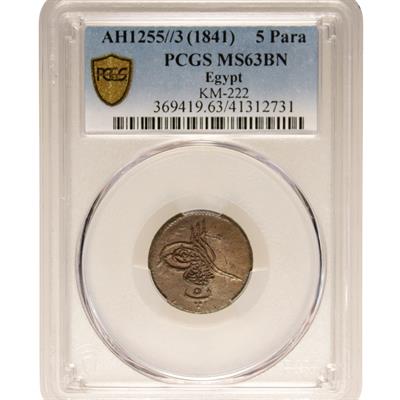 Sultan Abdülmecid 1255/3 Mısır - Bakır 5 Para - PCGS MS63 BN - ÇİL