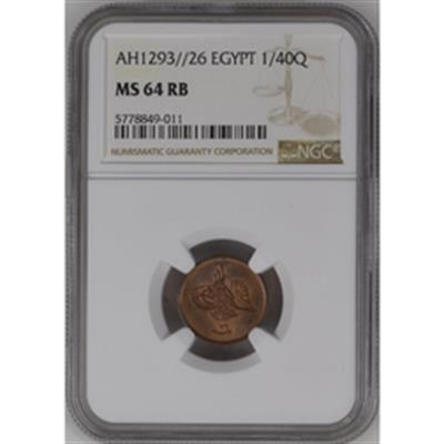 Sultan II. Abdülhamid 1293/26 Mısır 1/40 Kuruş - ÇİL - NGC MS64 RB